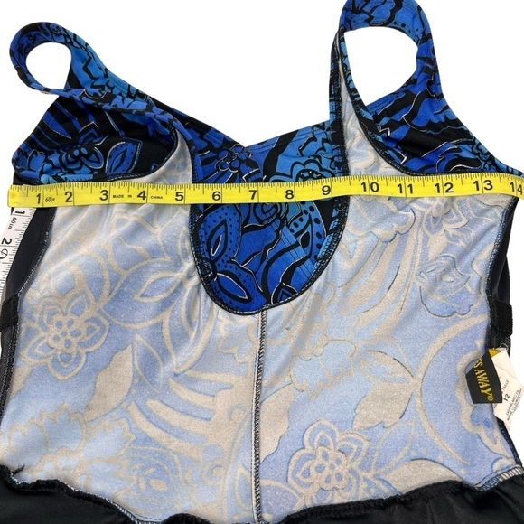 Inches Away Black Blue Print One Piece Swimsuit Swim Dress Size 12 Slimming - Picture 11 of 15